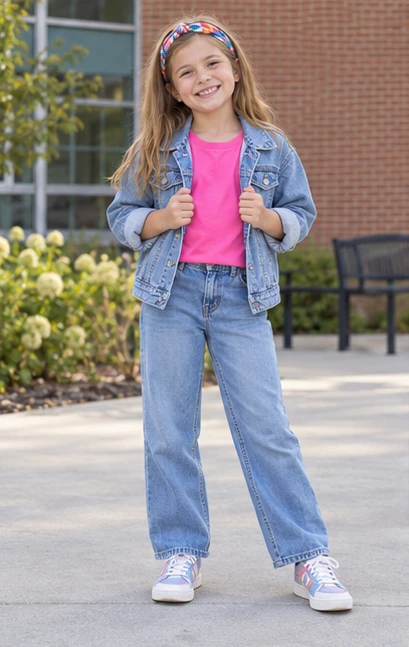 Denim Jacket & Colorful Headband Outfit