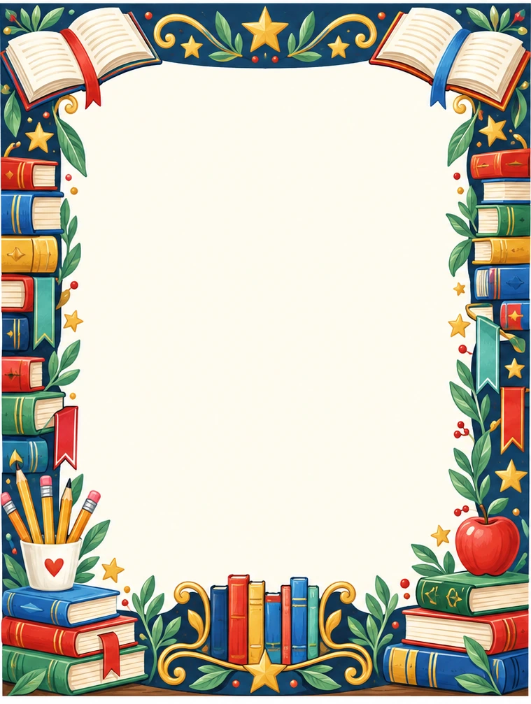 Book Character Day flyer border with a blank center for school details