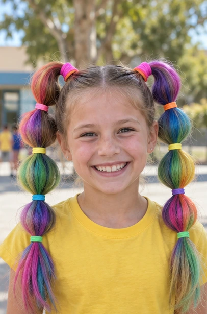 Oversized Rainbow Bubble Ponytails