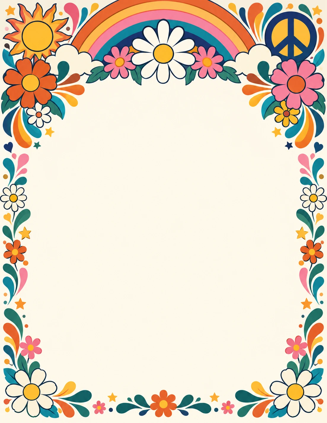 Retro flower-power flyer border with a blank center for school details