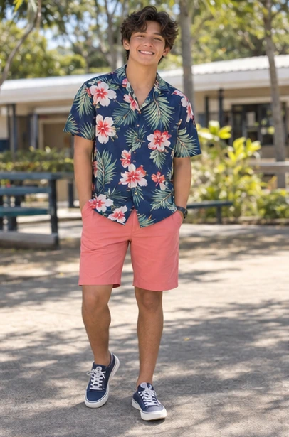 Tropical Shirt & Coral Shorts for Teens