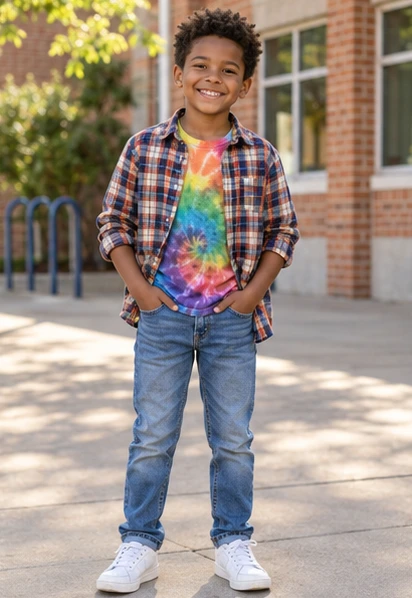 Plaid Shirt & Tie-Dye Outfit