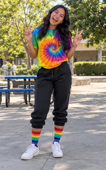 Tie-Dye Shirt & Striped Socks Outfit