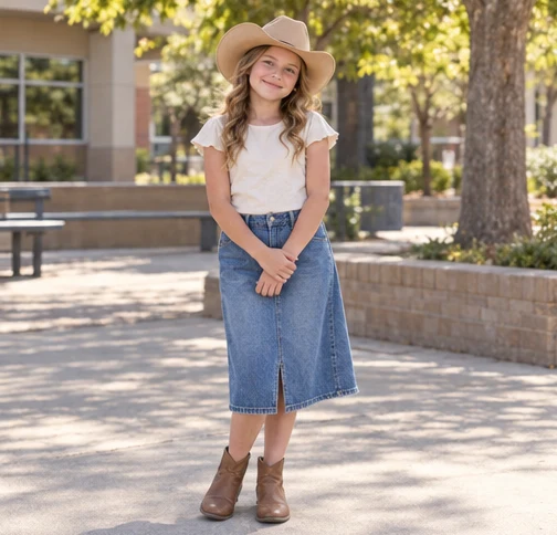 Denim Skirt & Cowboy Boots Outfit